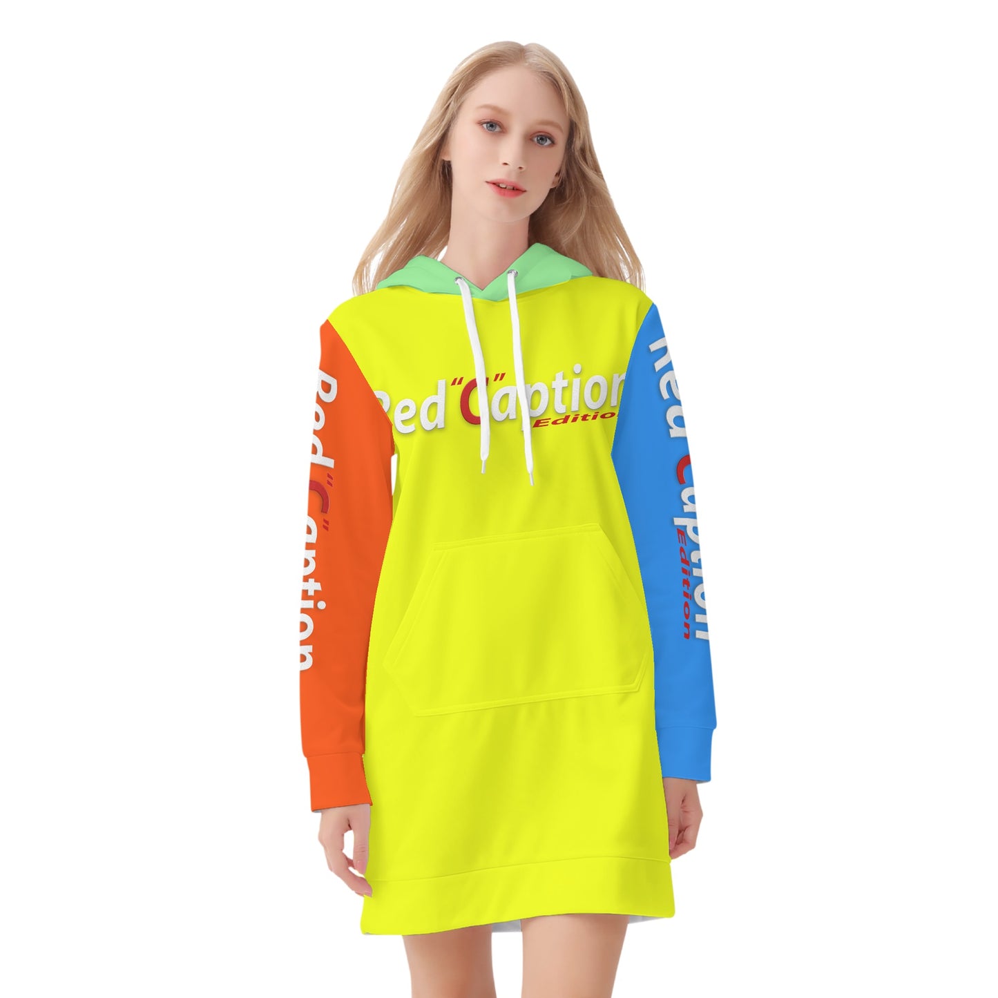 Red Caption Hoodie Dress
