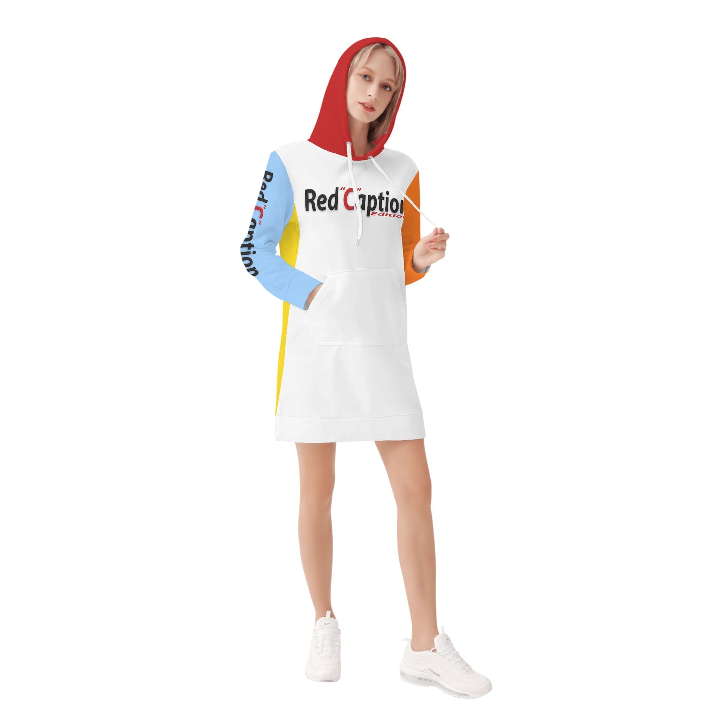 Red Caption Hoodie Dress 1