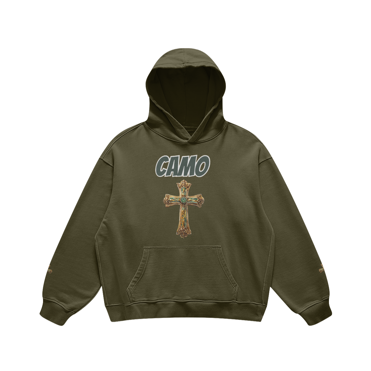 Camo Cross Oversized Washed Hoodie